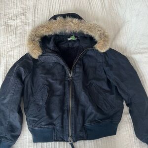 Vince Navy Blue Jacket with Fur Trim